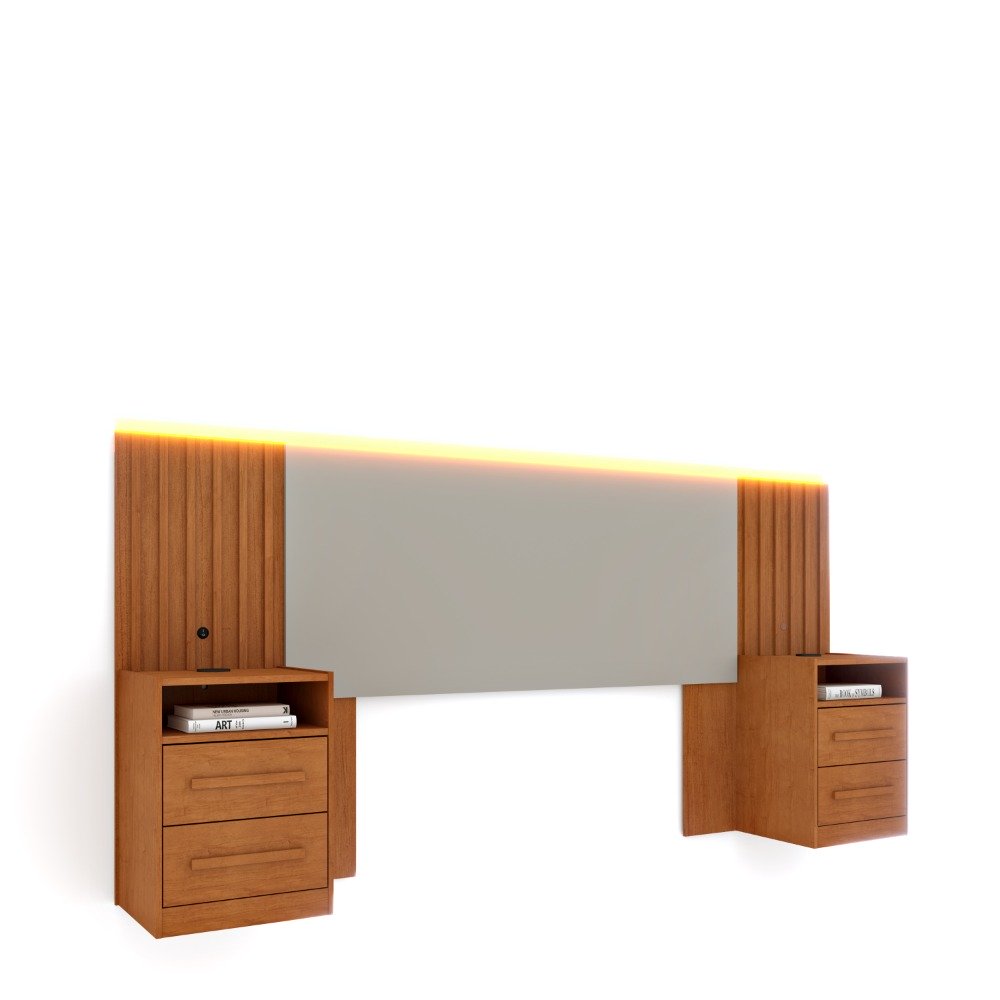 Cabeceira Box Casal Ripada Com Led e Usb Barcelona